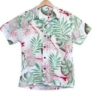 🌈 6/$60 Vintage Hawaiian Short Sleeve Shirt Pineapples Pink Green Large